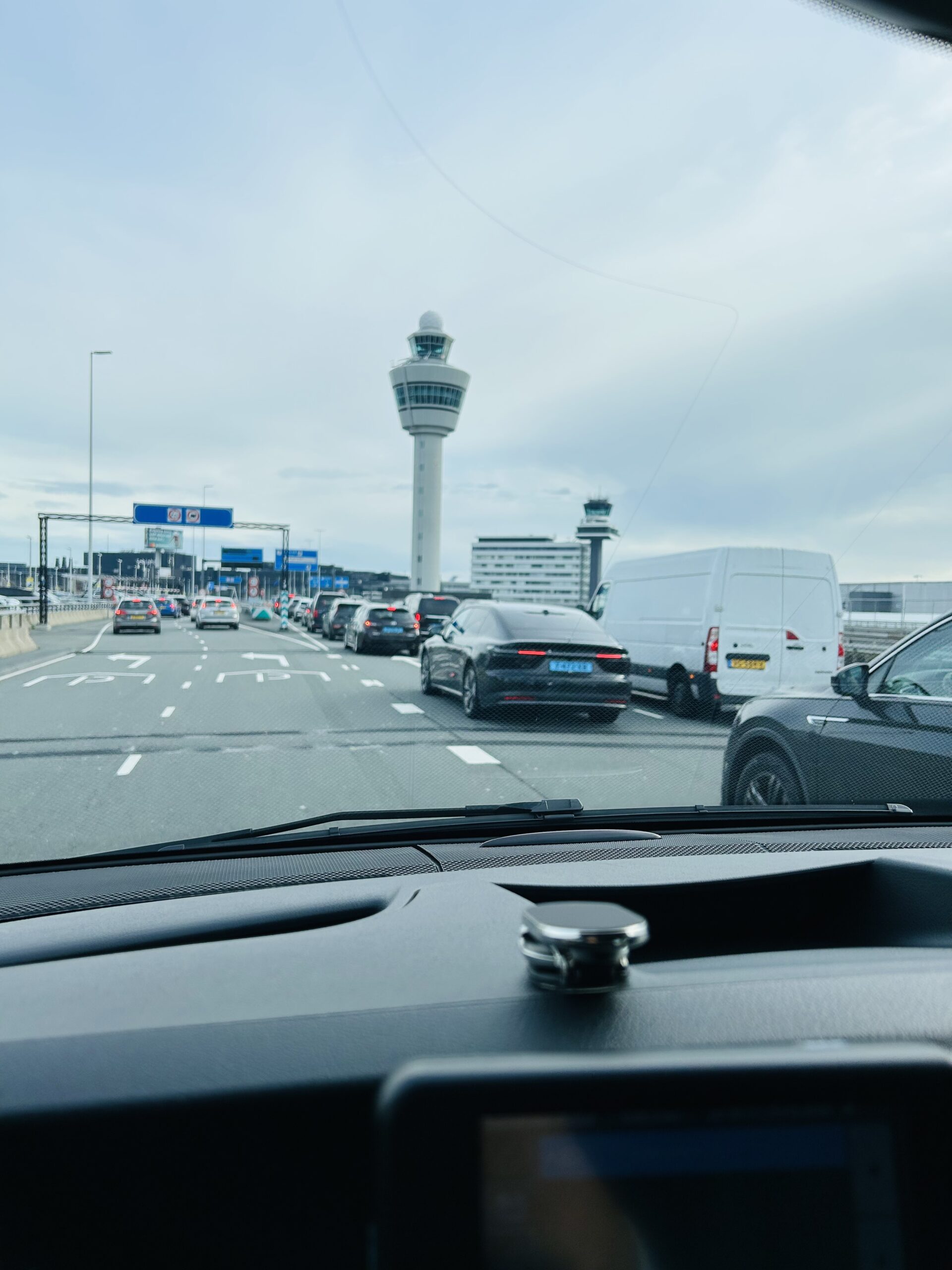 Inside a taxi on its way to Schiphol Airport